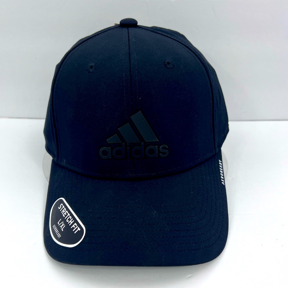 ADIDAS BLACK WITH BLACK ELEVATED LOGO CAP/HAT,L/XL, IT HAS SIDE MESH FOR COOLING